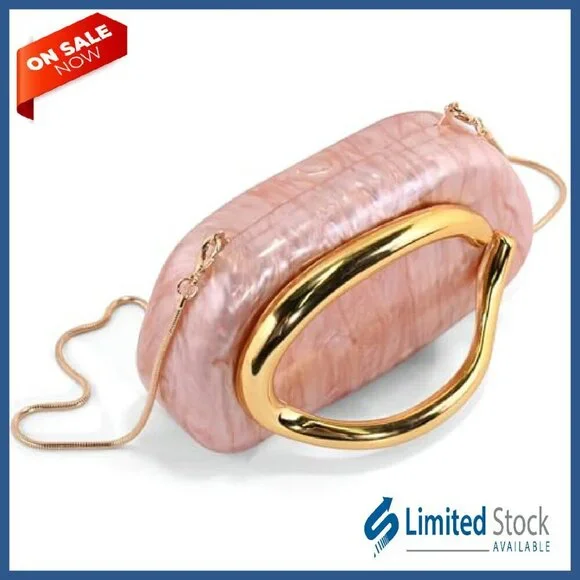 PU Leather Evening Clutch with Chain Handle, Magnetic Closure, 7.5x3x4.3in